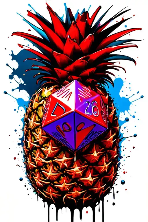 Tribal Upside-down Pineapple With A D20 In It Add Blue And Purple