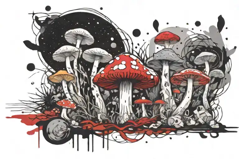 Psychedelic Mushroom With Van Gogh Theme Based On Stary Night In Backround