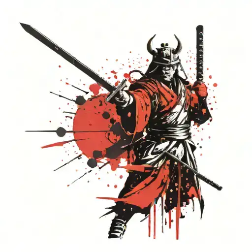 Samurai With Katana At Sunset