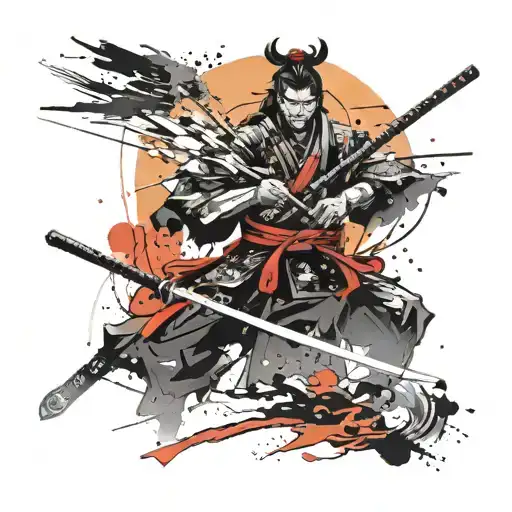 Samurai With A Katana At Sunset