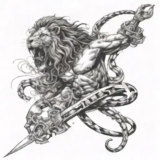 Lion Mix With Poseidon And A Scorpion With A Christian Cross Connecting Them