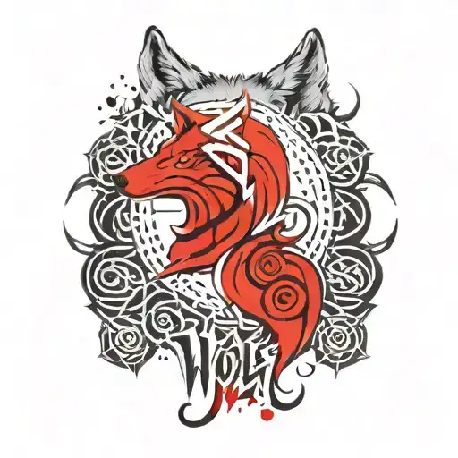 Wolf Arm Band In Celtic Style With The Word Wolf And Ronin Written In Kanji