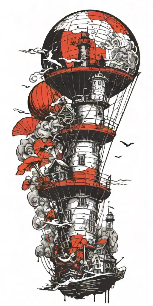 Lighthouse Mushroom Hot Air Ballon's And A Shipwreck