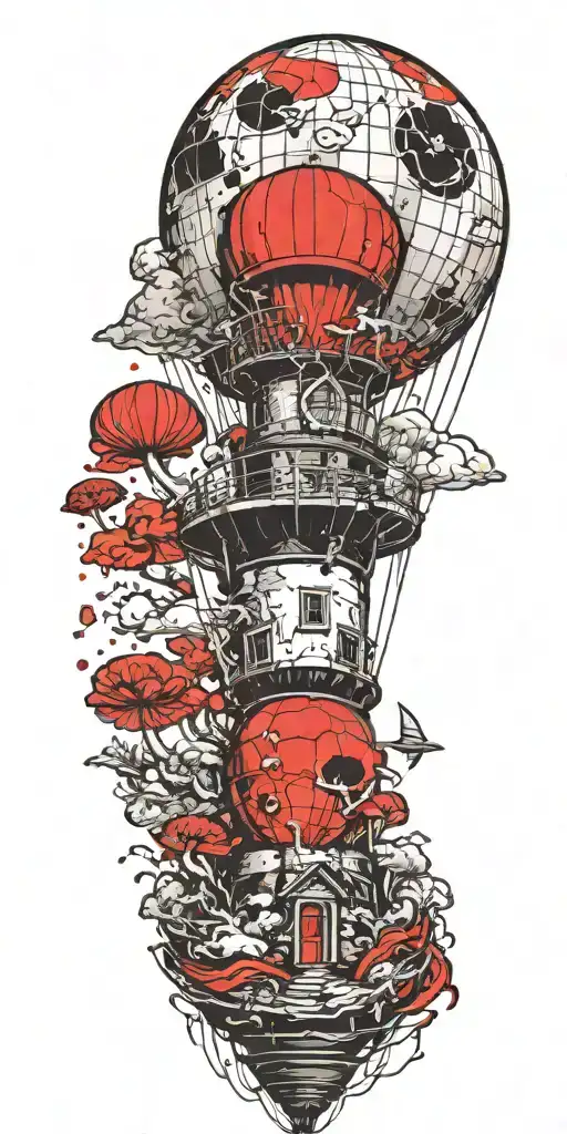 Lighthouse Mushroom Hot Air Ballon's And A Shipwreck