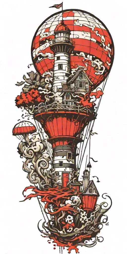 Lighthouse Mushroom Hot Air Ballon's And A Shipwreck