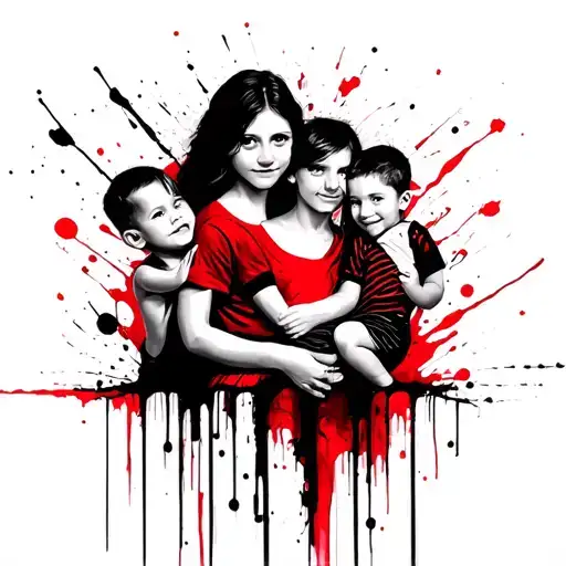 Mother Holding Two Boys And One Girl