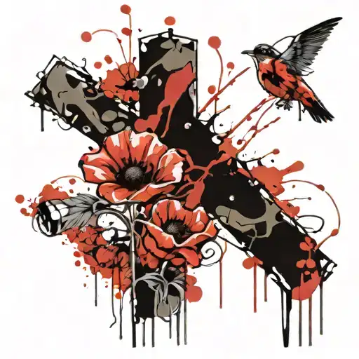 Military Field Cross With Poppies