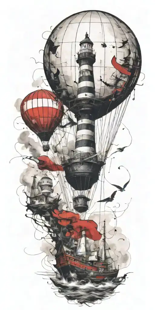 Shipwreck Hot Air Balloons And Lighthouse