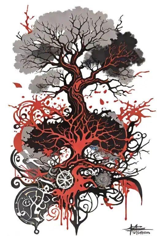 Ygdrassil Tree Sleeve With Quotes Embedded Within