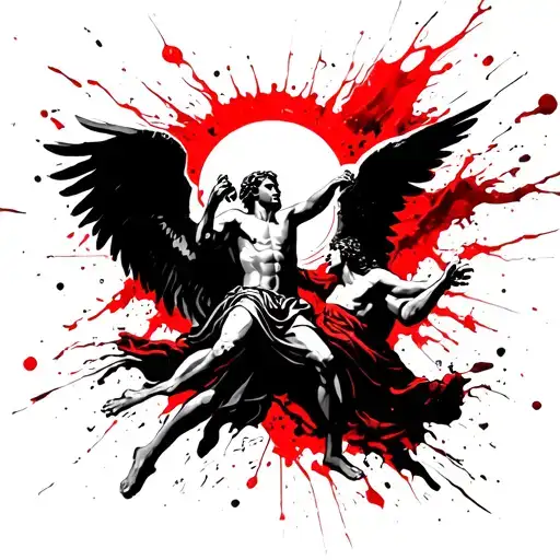 Biblically Accurate Angels With Jacob Fighting The Angel In The Center