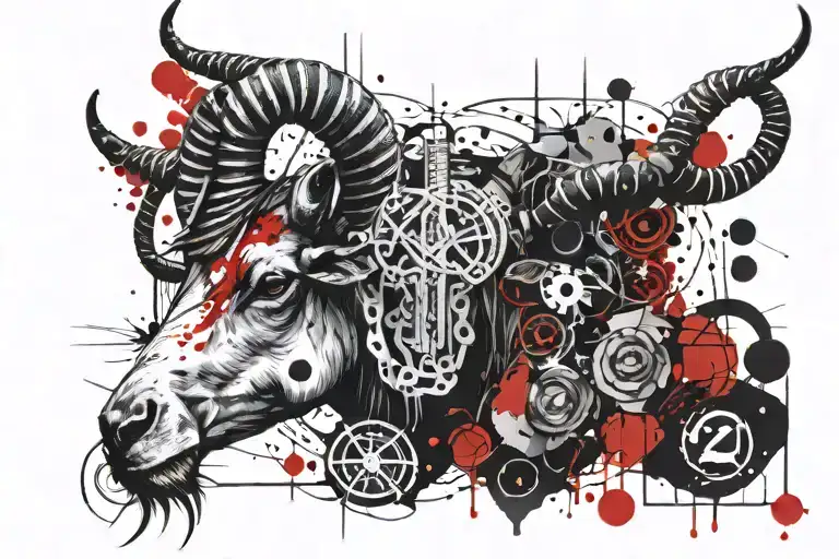 Zodiac Libra And Goat Head With Long Horns