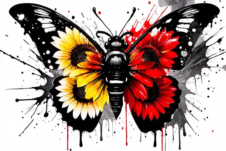 Half Butter Fly And Sunflower