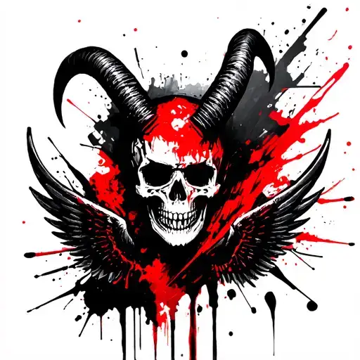 Skull Demon Face Horns Wings