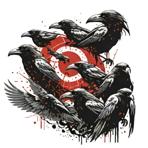 10 Crows All Different Sizes And The Biggest One Has Sharingan In The Eye