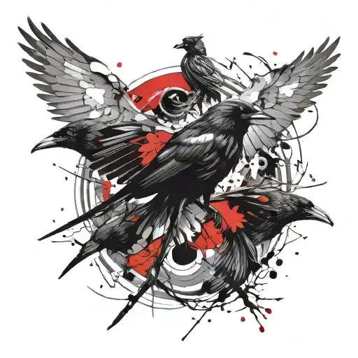 10 Crows All Different Sizes And The Biggest One Has Sharingan In The Birds Eye