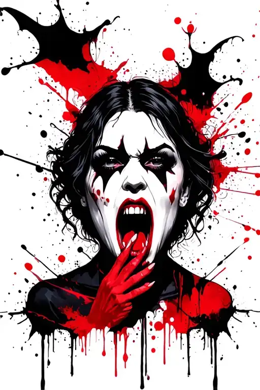 Female Vampires Face Open Mouth With Hand Near Mouth