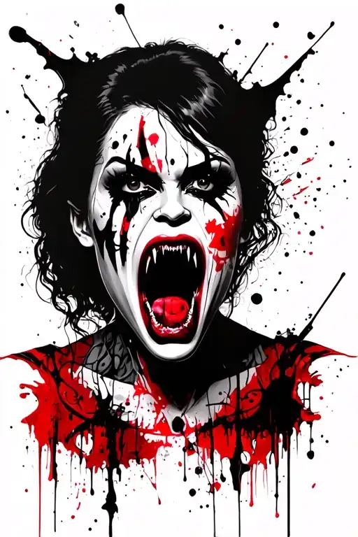 Dark Female Vampires Face Open Mouth Fangs Showing