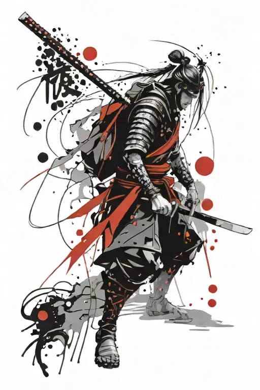Samurai In Armor With A Katana