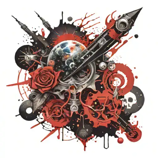 A Tattoo Of A Galaxy With Hidden Horror Elements And Mythological Symbols Scattered Throughout