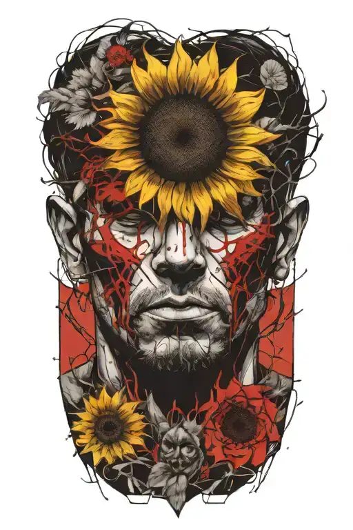 Apocalyptic Man Holding A Sunflower