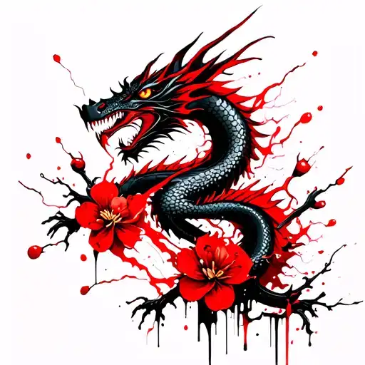 Lighting Bolts With A Dragon And Cherry Blossoms