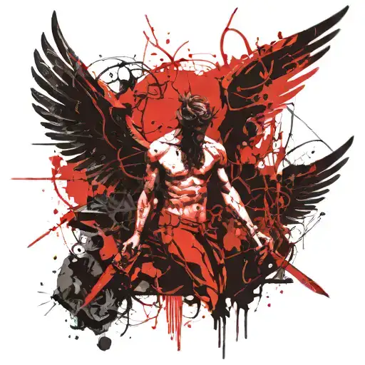 Angels In A War With Devils Under The Tree Of Life With God And Satan Watching From Above