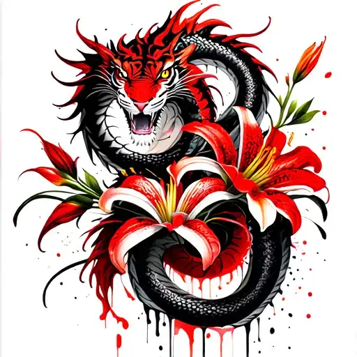 Viper Dragon Tiger Lilies Intertwined