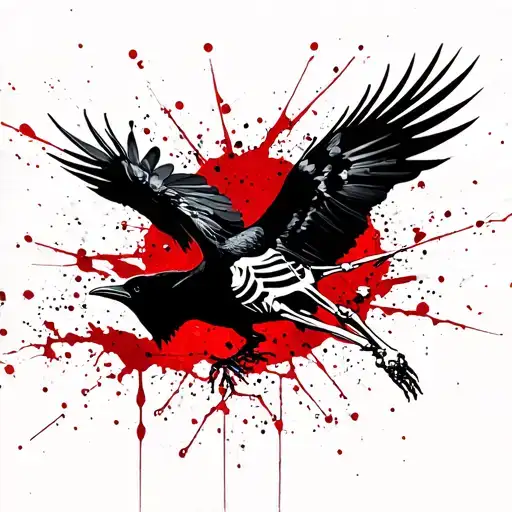 Skeleton Of A Crow Diving In Air