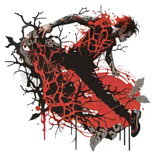 Person Falling Grabbing At Tree Roots Extending Down From A Tree