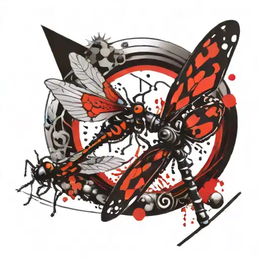 Grasshopperand Dragonfly With Spiral Intertwined