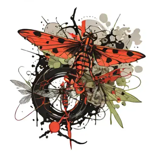 Grasshopper And Dragonfly With Spiral Intertwined