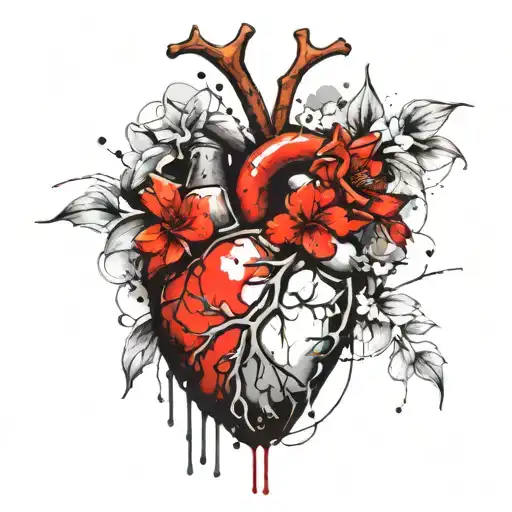 Realistic Heart With Jasmine Flowers Black And White