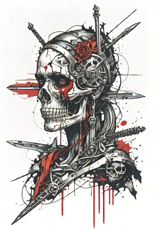 Midevel Death Sword Piercing Woman Skull Face