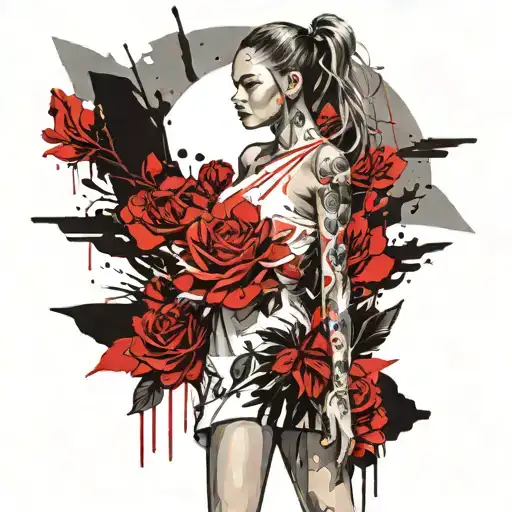 Slavic Girl In White Sun Dress In Red Flowers