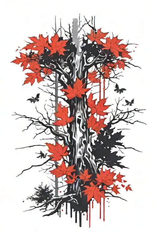 Redwood Tree And Maple Leaves