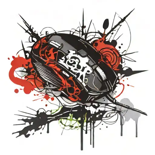 Dead Computer Mouse With Torn Wire Black Ink