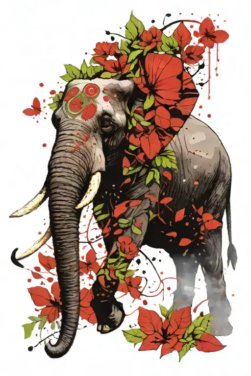 An Intricate Design Of A Tusker Elephant Surrounded By Lush Greenery