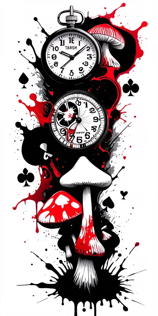4 Aces And Mushrooms With 777 And Old Stop Watch