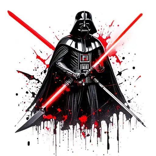 Full Body Grim Reaper With A Head Like Darth Vader And A Red Lightsabre Scythe