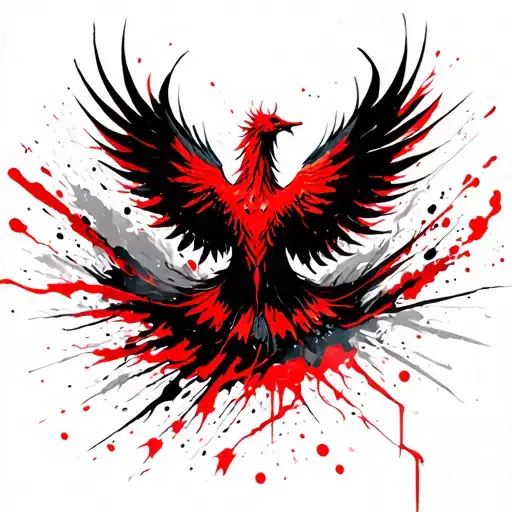 A Red And Black Phoenix Flying In The Sky