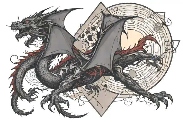 A Dragon Inside Fullmoon In Triangle Shape