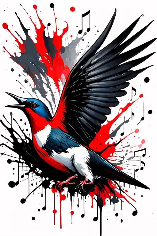 Graphic Tribal Swallow With Music Notes For Men's Full Forearm