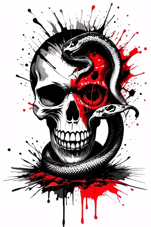 Skull With Snake Coming Out The Eye Looking