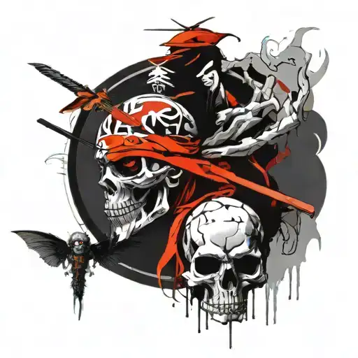 Skull And Boy Ninja And Dragon