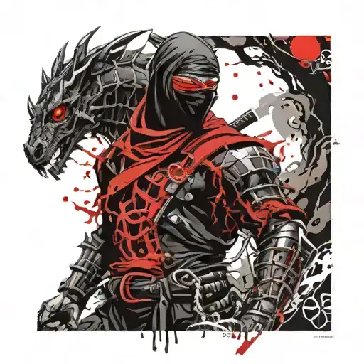 A Combination Of A Black Ninja With A Mask And A Black Dragon And The Logo Of The 1St Skeleton