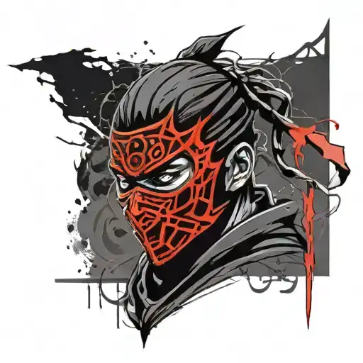 A Combination Of A Black Ninja With A Mask And A Black Dragon And The Logo Of The Skeleton