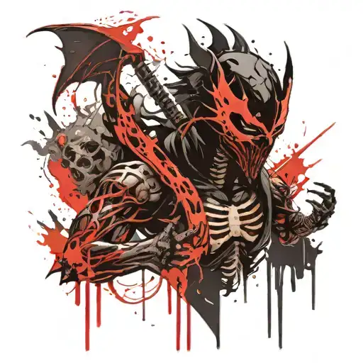 A Black Masked Ninja And A Black Dragon And A Skeleton
