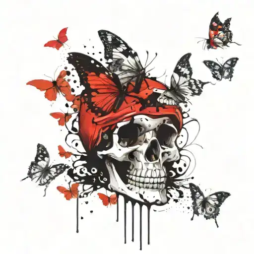 Mushroom Skull Bleeding Butterflies Flying