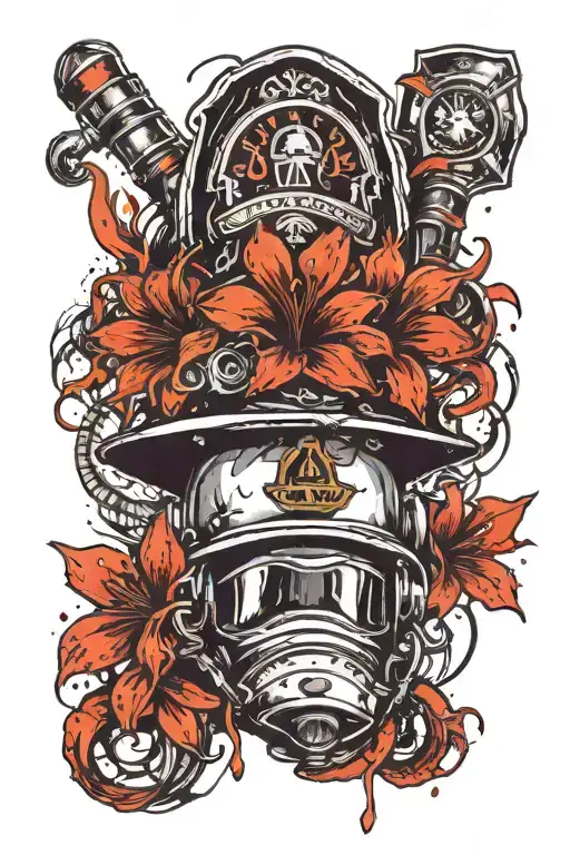 Fire Flower And On Top Of It A Firefighter Helmet With The Letters Ja