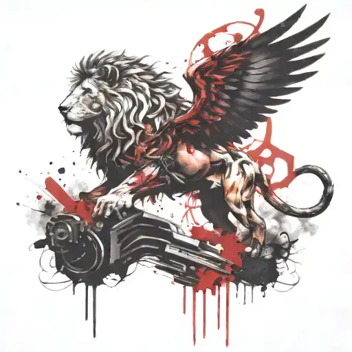 Winged Lion And A Werewolf With A Gun